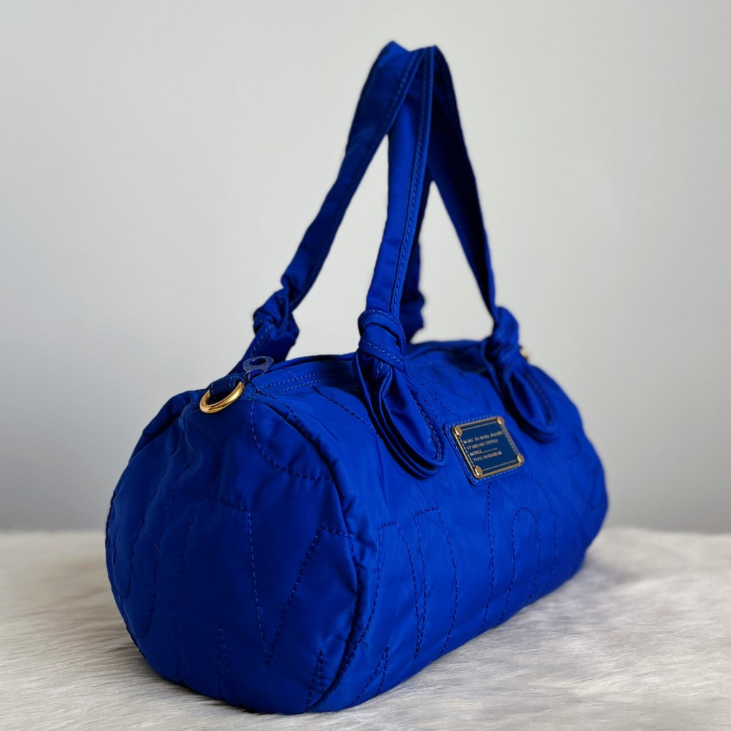 Marc Jacobs Blue Quilted Front Logo Boston 2 Way Shoulder Bag Excellent