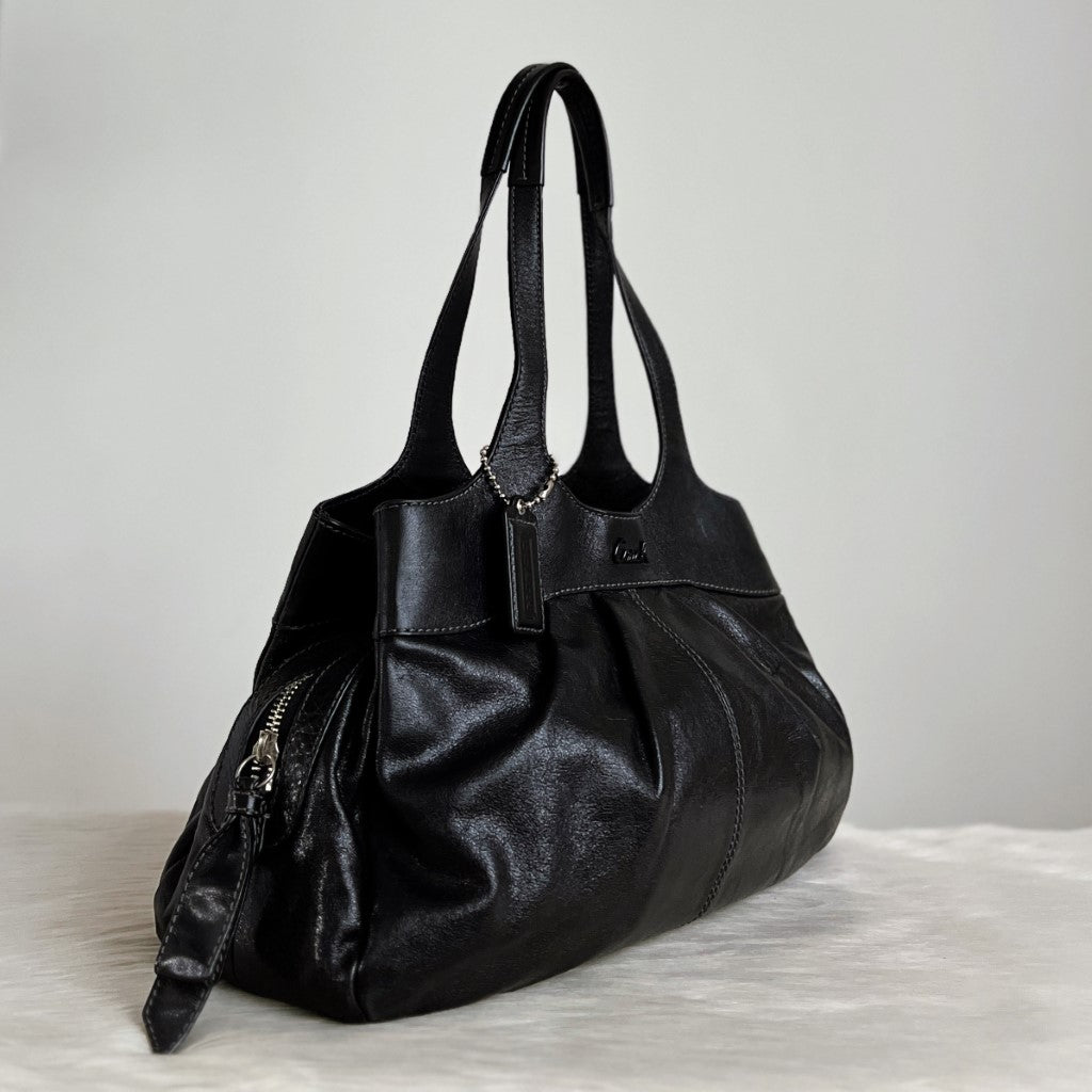 Coach Black Leather Triple Compartment Carryall Shoulder Bag