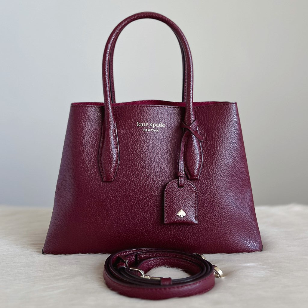 Kate Spade Burgundy Leather Triple Compartment 2 Way Shoulder Bag Like New