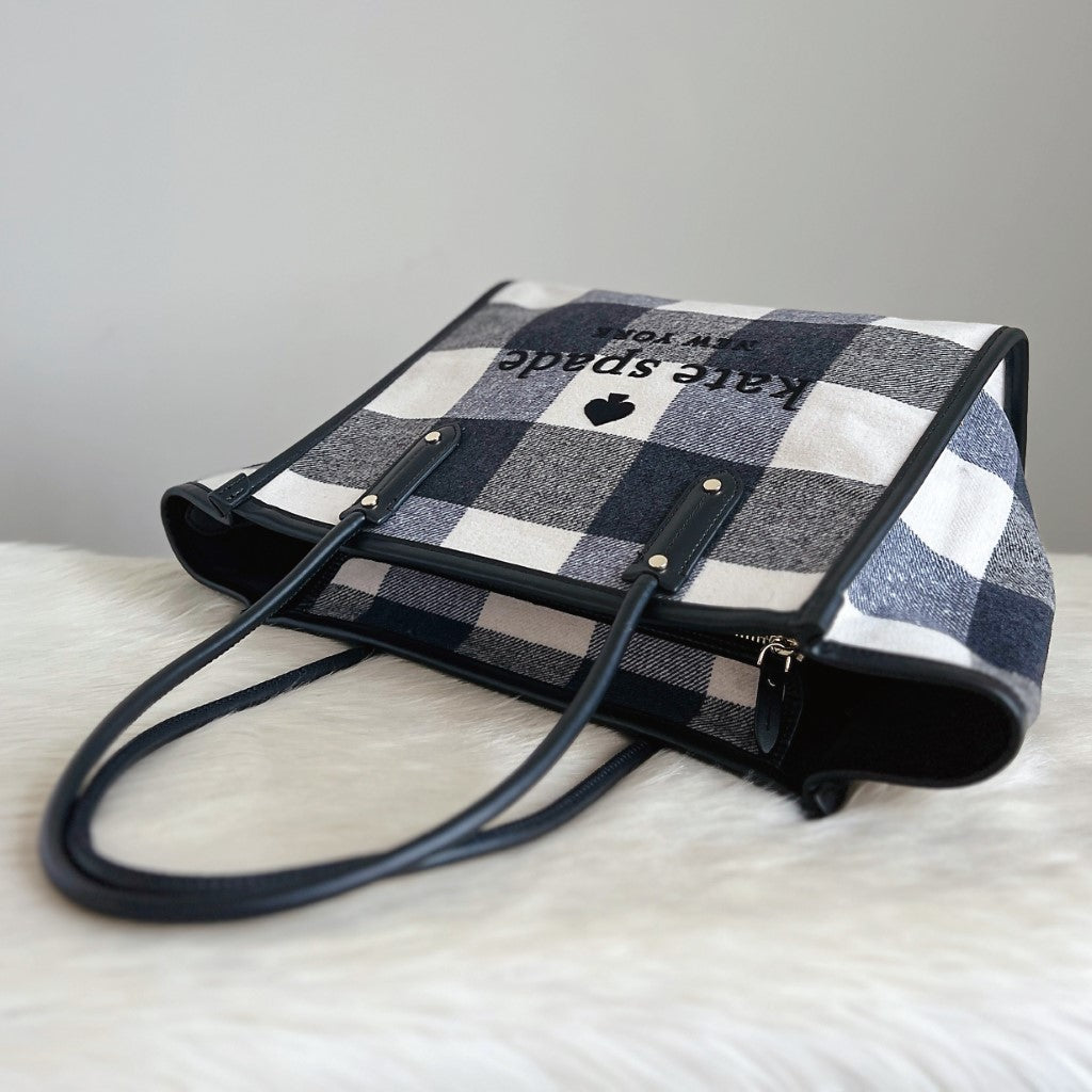 Kate Spade Check Pattern Woollen Carryall Shoulder Bag Excellent