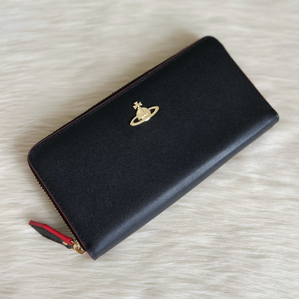 Vivienne Westwood Black Leather Zipped Compartment Long Wallet New