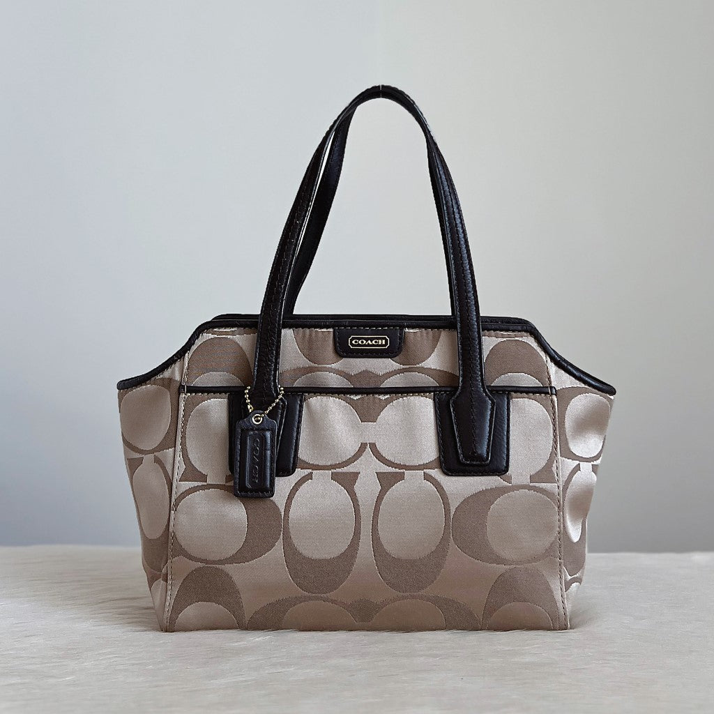 Coach Chocolate Leather Monogram Front Logo Small Tote Bag