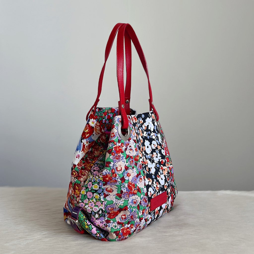 Etro Red Leather Bohemian Floral Pattern Shoulder Bag