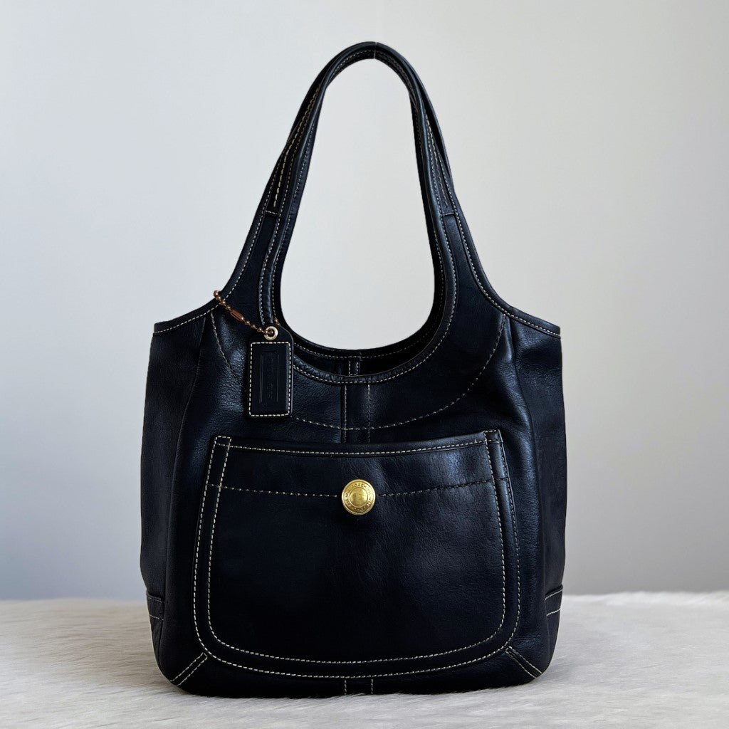 Coach Black Leather Front Pocket Shoulder Bag