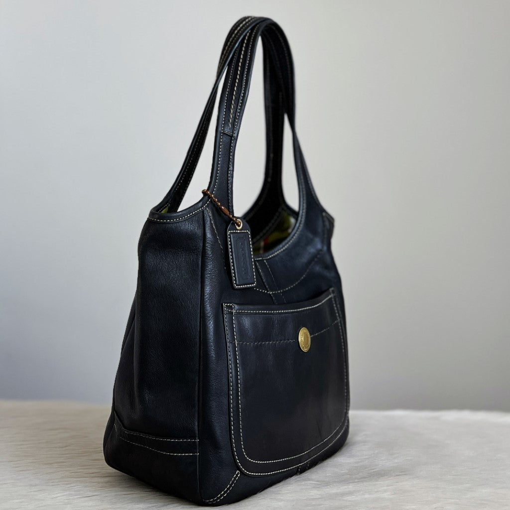 Coach Black Leather Front Pocket Shoulder Bag