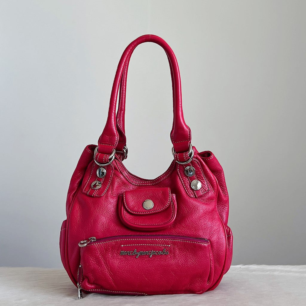 Marc Jacobs Fuchsia Leather Front Pocket Shoulder Bag