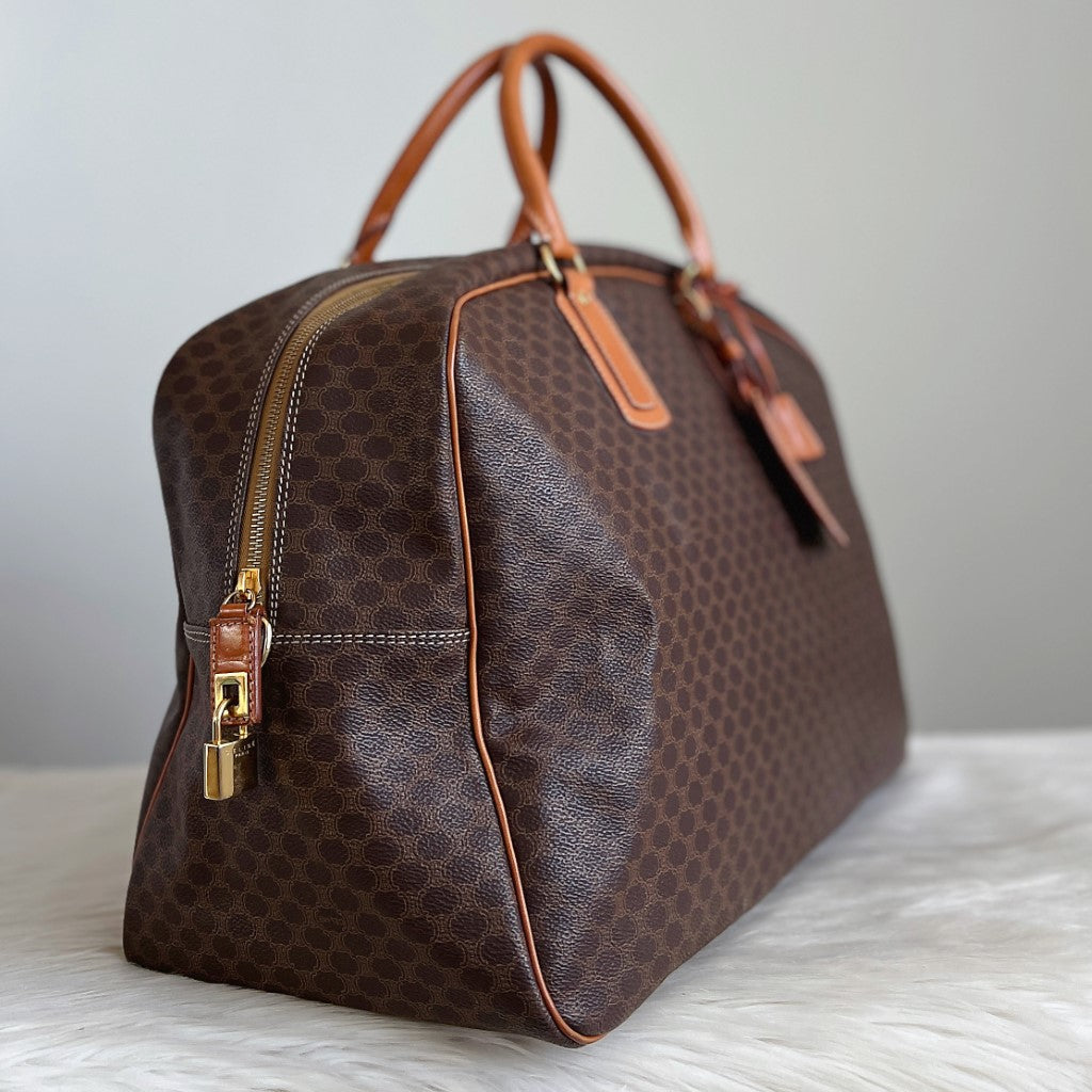 Celine Caramel Leather Classic Monogram Carryall Travel Bag