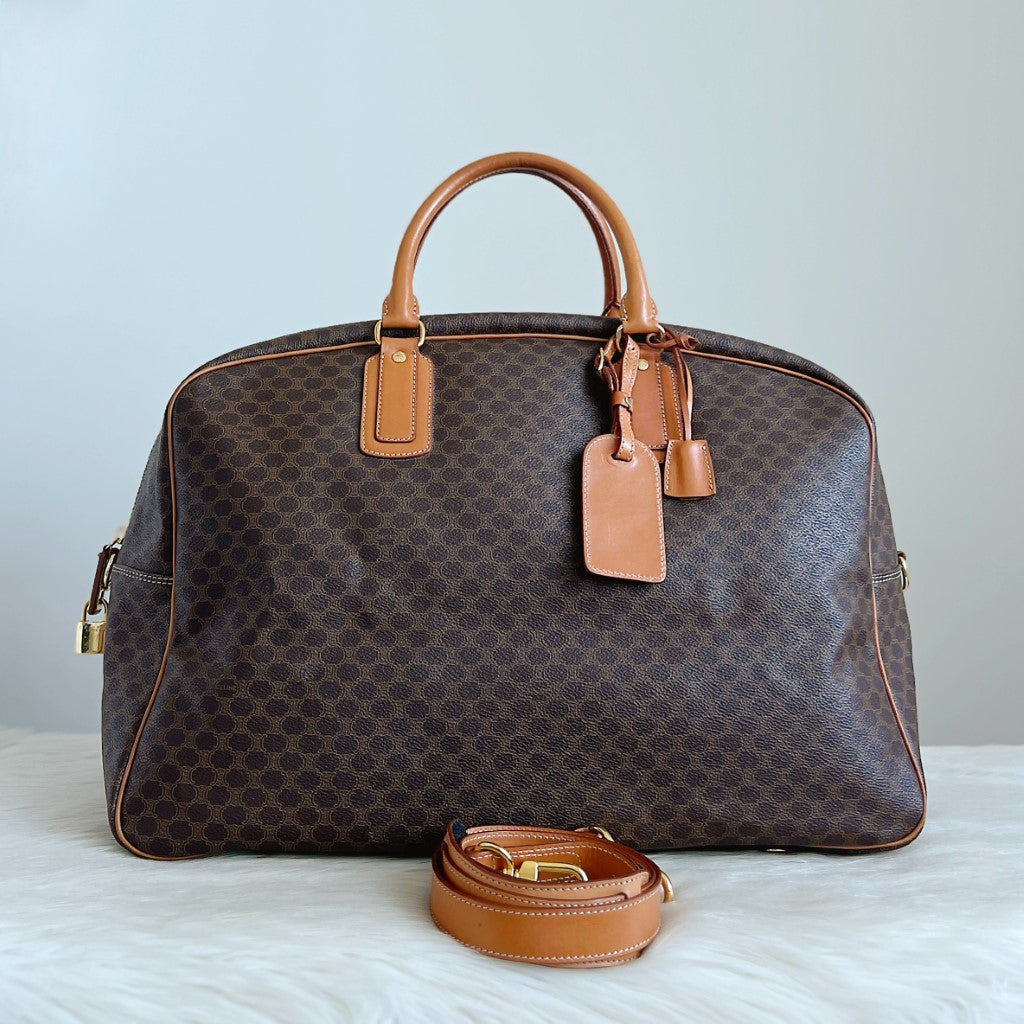 Celine Caramel Leather Classic Monogram Carryall Travel Bag