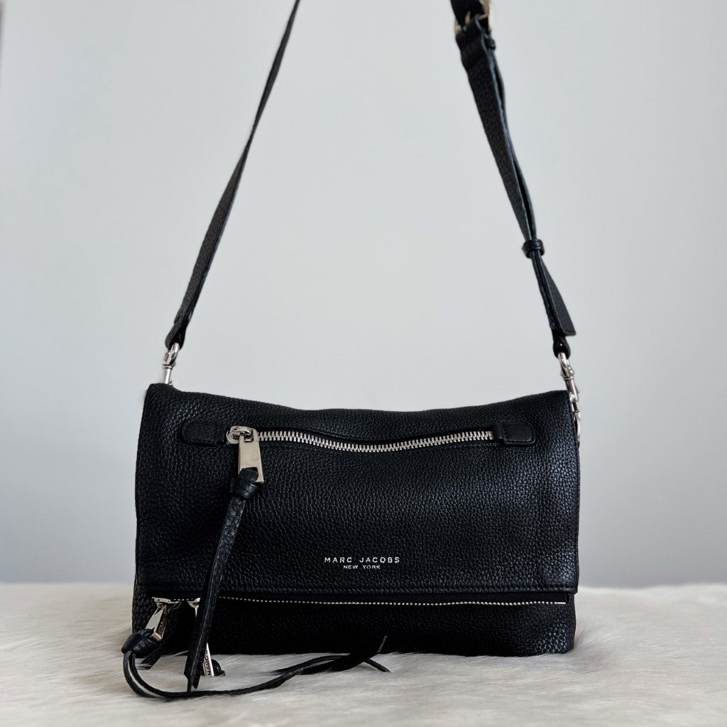 Marc Jacobs Black Leather Zipped Flap Crossbody Shoulder Bag Excellent