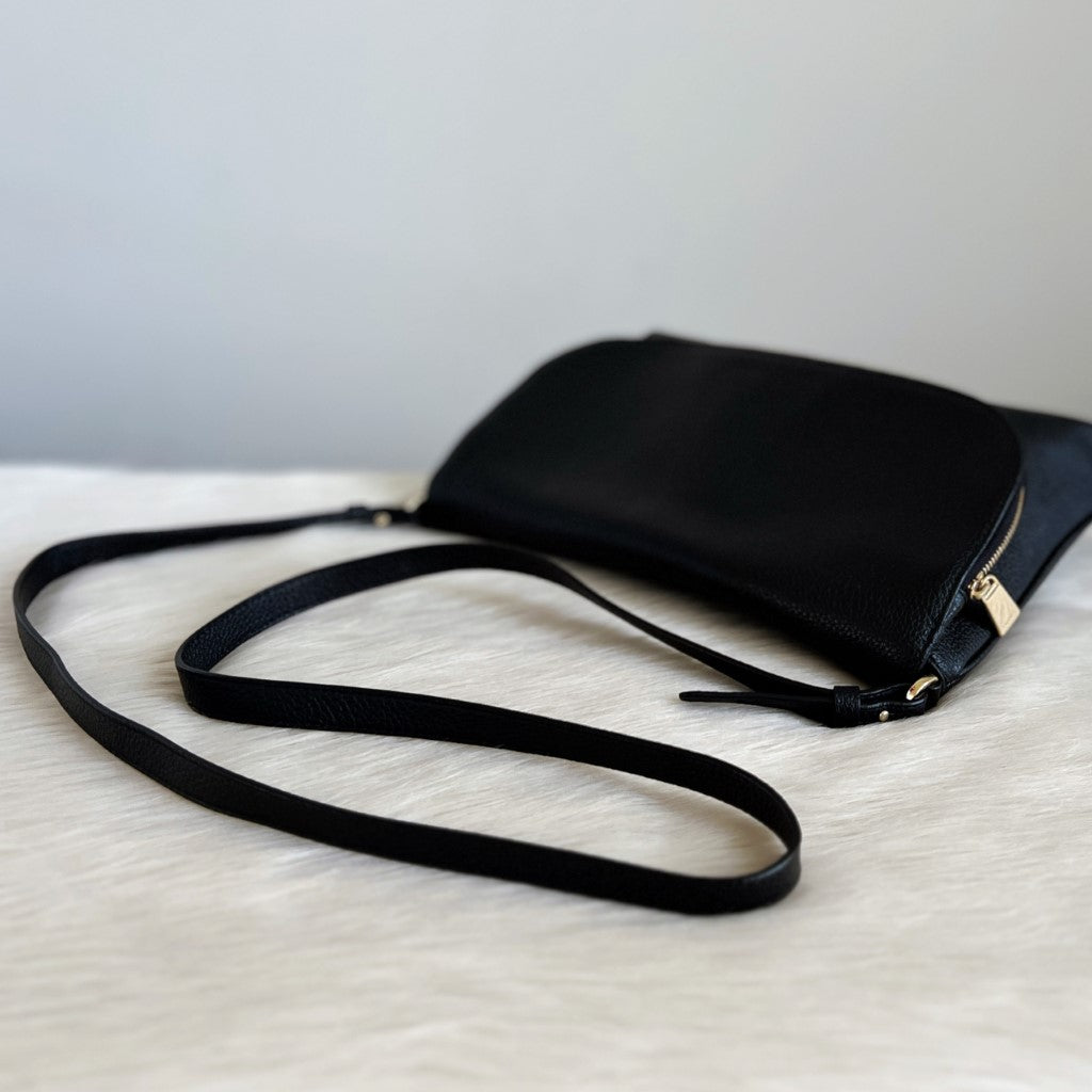 Furla Black Leather Zipped Flap Crossbody Shoulder Bag Like New