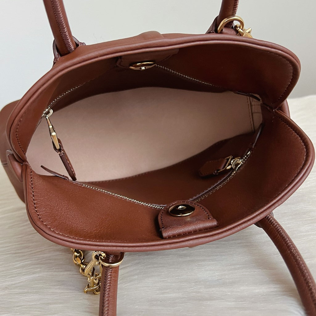 Max Mara Chestnut Leather Gold Chain 2 Way Shoulder Bag Like New