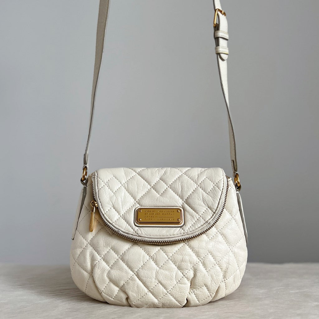 Marc Jacobs Creamy Leather Zipped Flap Crossbody Shoulder Bag