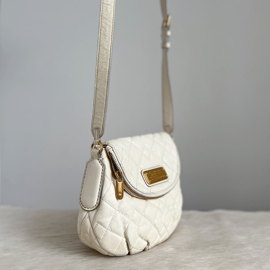 Marc Jacobs Creamy Leather Zipped Flap Crossbody Shoulder Bag