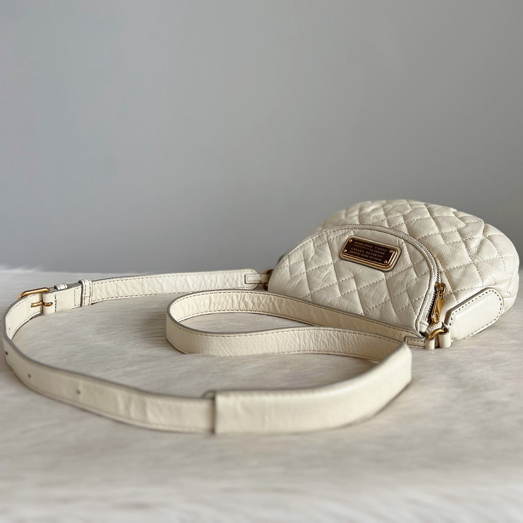 Marc Jacobs Creamy Leather Zipped Flap Crossbody Shoulder Bag