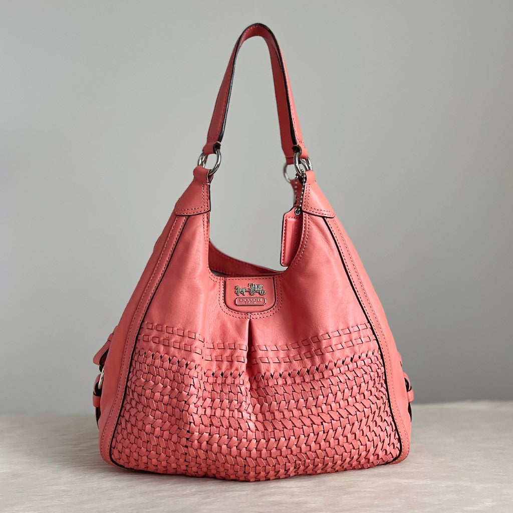 Coach Pink Leather Woven Triple Compartment Shoulder Bag