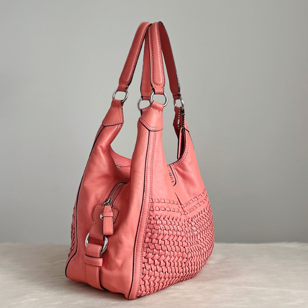 Coach Pink Leather Woven Triple Compartment Shoulder Bag