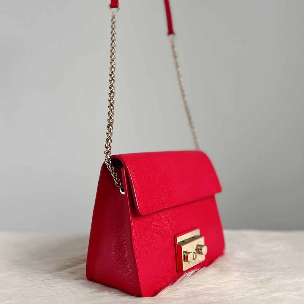 Furla Red Leather Metropolis Small Shoulder Bag Like New