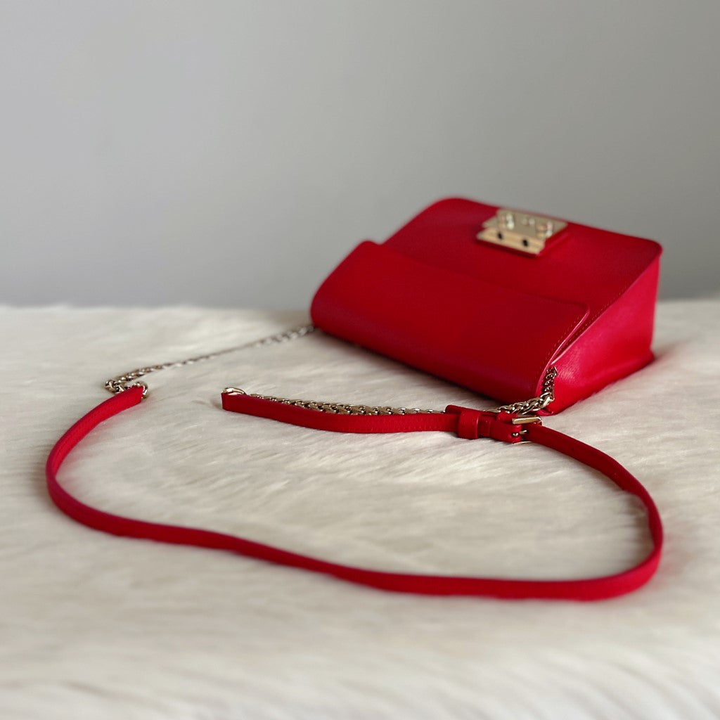 Furla Red Leather Metropolis Small Shoulder Bag Like New