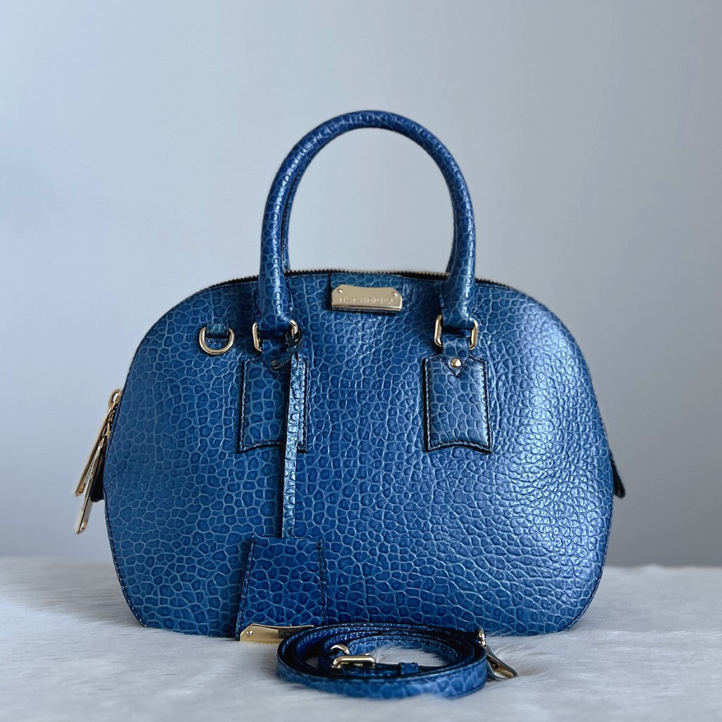 Burberry Blue Leather Front Logo 2 Way Shoulder Bag Excellent