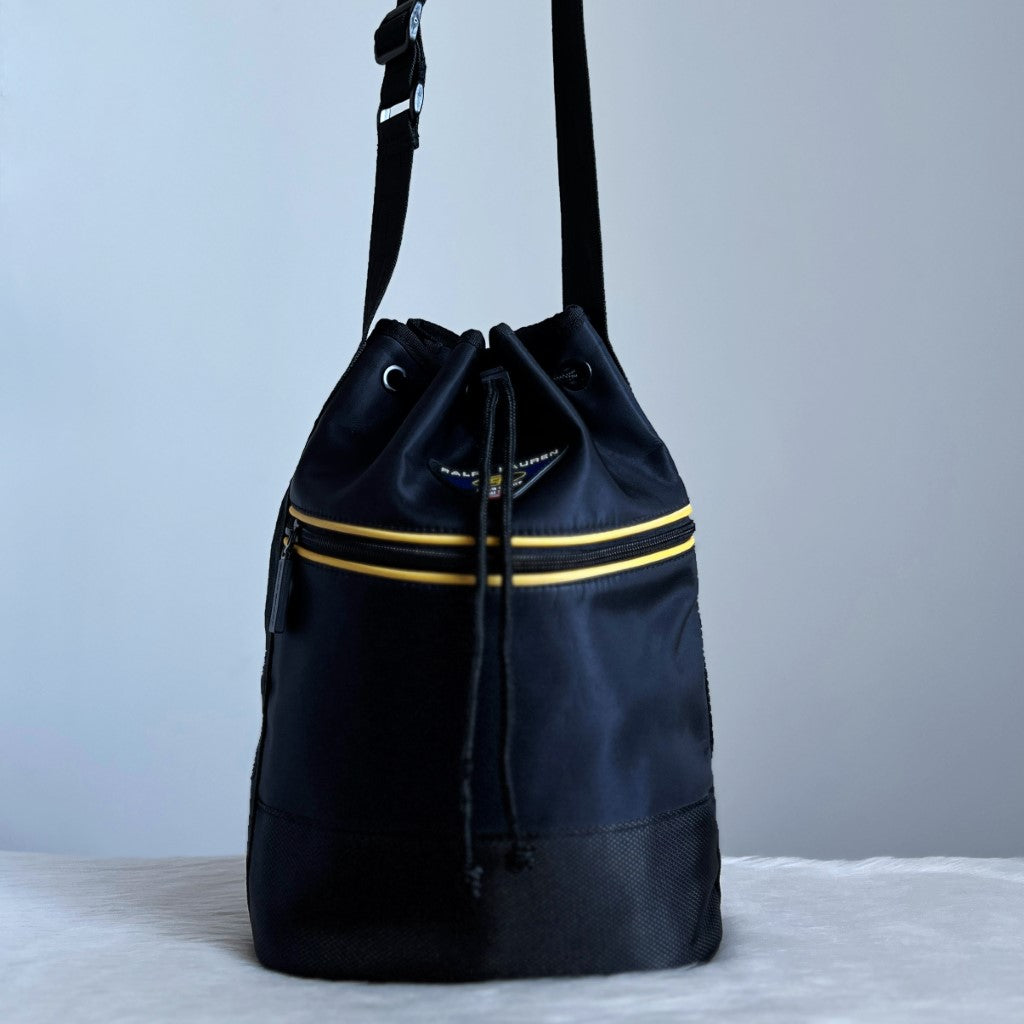 Ralph Lauren Black Drawstring Sports Bucket Shoulder Bag Excellent