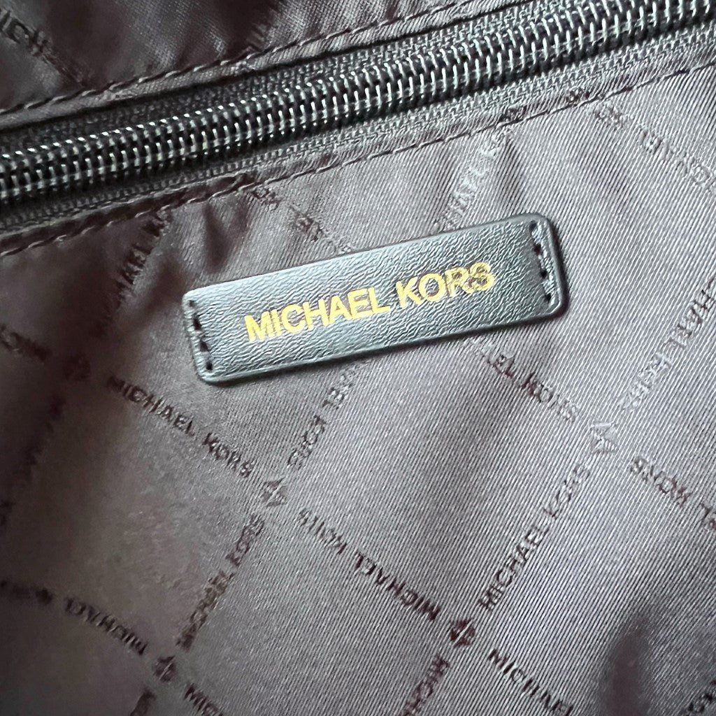 Michael Kors Black Leather Front Logo Book Tote 2 Way Shoulder Bag Like New