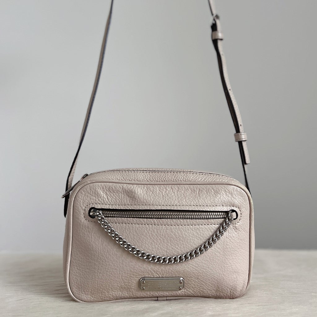 Marc Jacobs Light Taupe Leather Front Chain Crossbody Shoulder Bag