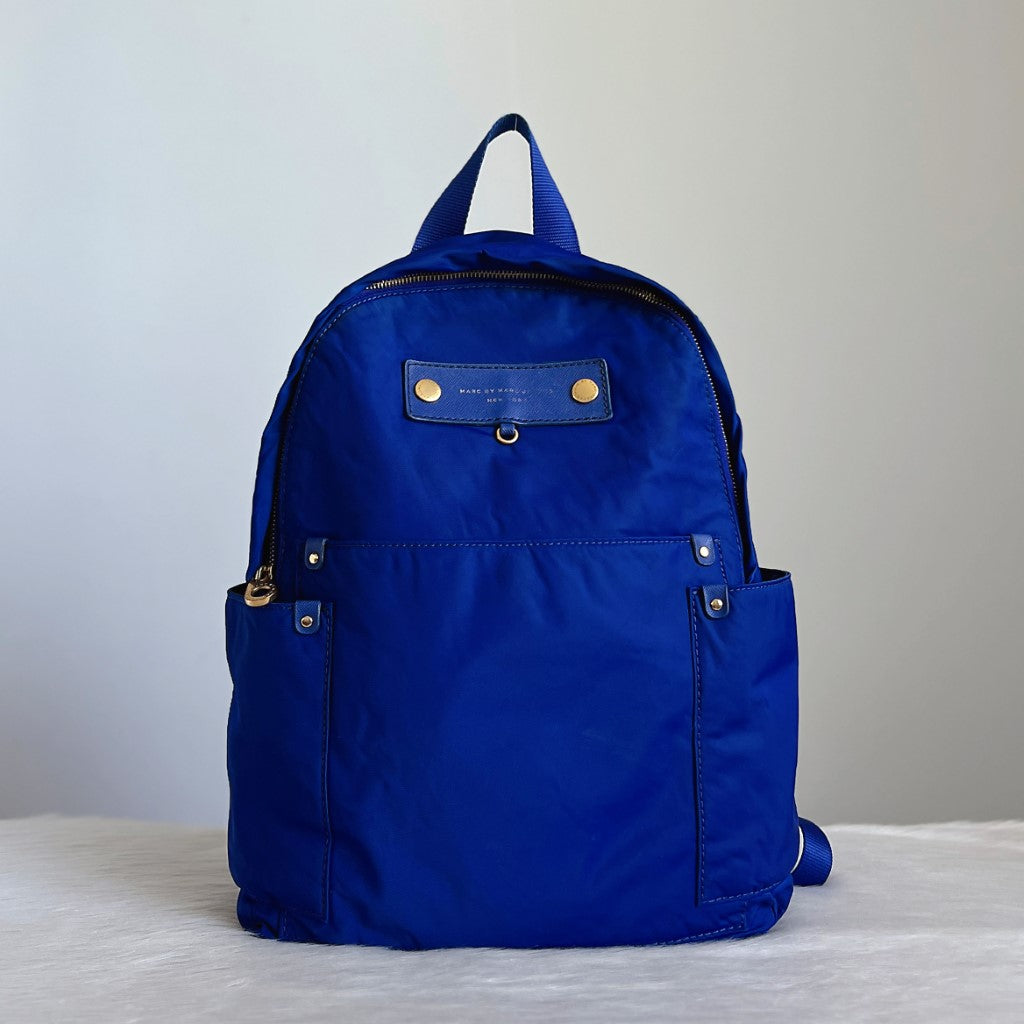 Marc Jacobs Blue Zip Compartment Front Logo Backpack