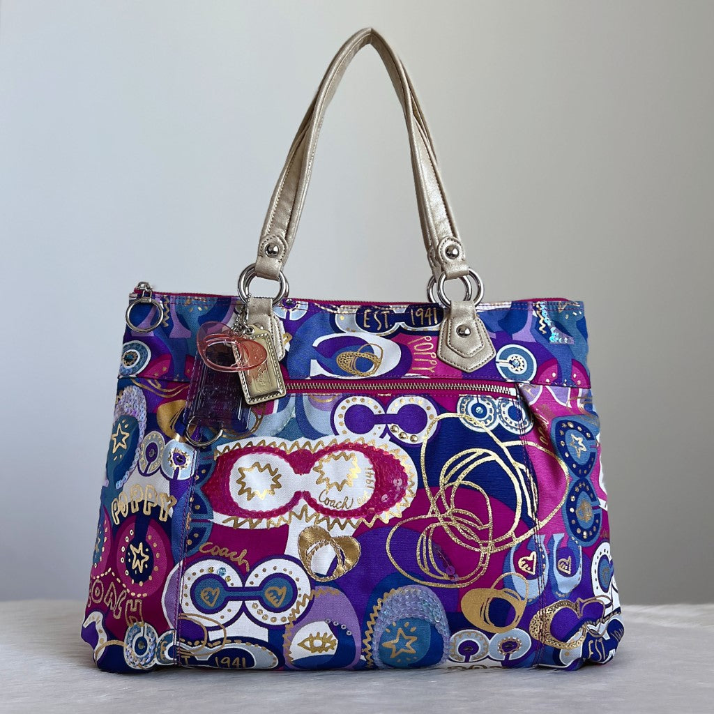 Coach Signature C Colourful Pattern Carryall Shoulder Bag Excellent