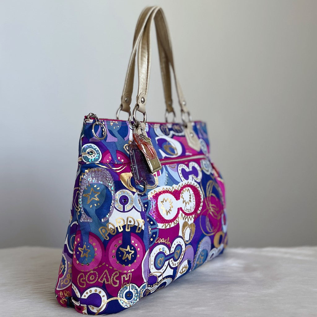 Coach Signature C Colourful Pattern Carryall Shoulder Bag Excellent