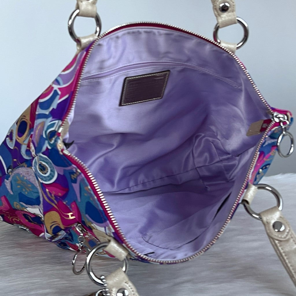 Coach Signature C Colourful Pattern Carryall Shoulder Bag Excellent