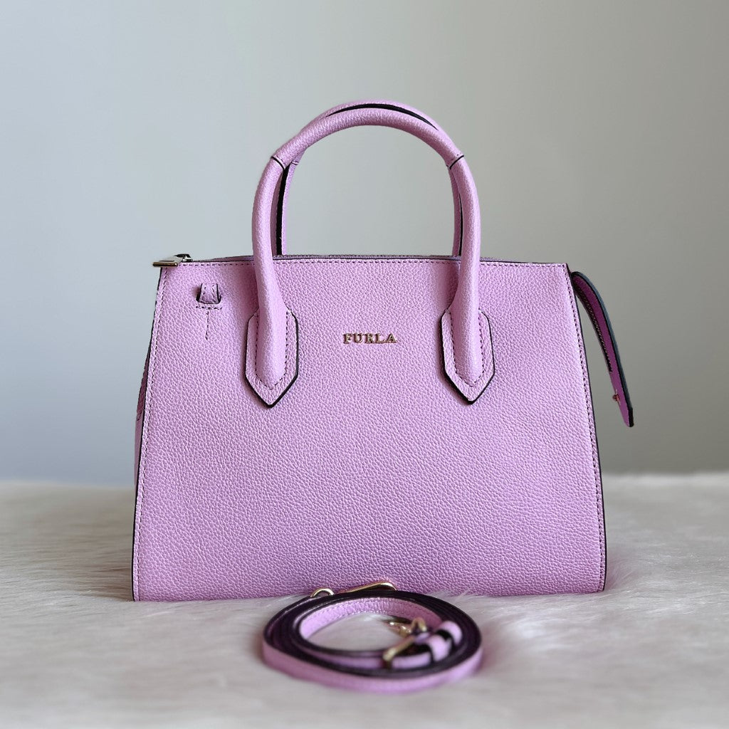 Furla Lilac Leather Front Logo 2 Way Shoulder Bag Like New