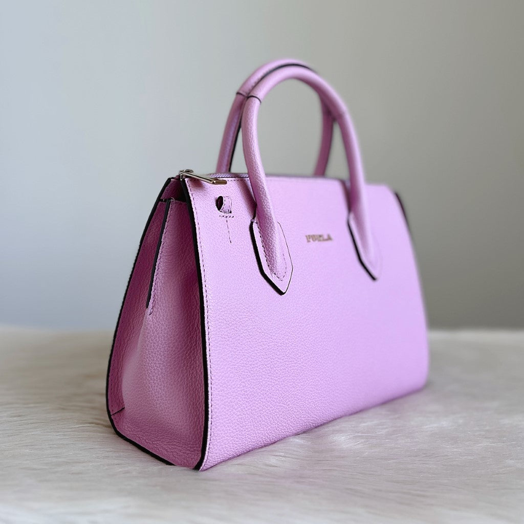 Furla Lilac Leather Front Logo 2 Way Shoulder Bag Like New