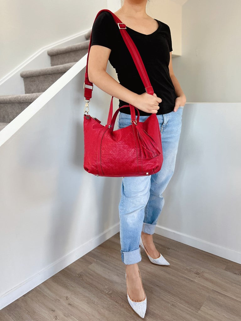 Anya Hindmarch Red Leather Tassel Charm Boston 2 Way Shoulder Bag Excellent