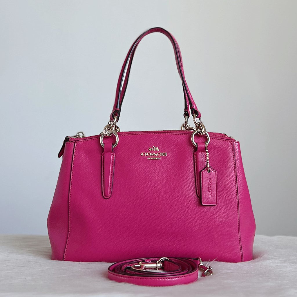 Coach Fuchsia Leather Triple Compartment 2 Way Shoulder Bag