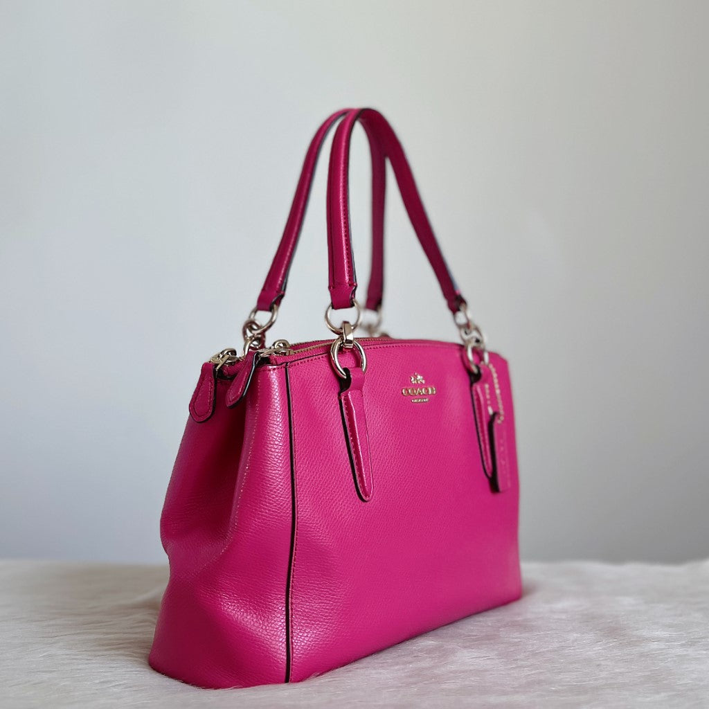 Coach Fuchsia Leather Triple Compartment 2 Way Shoulder Bag