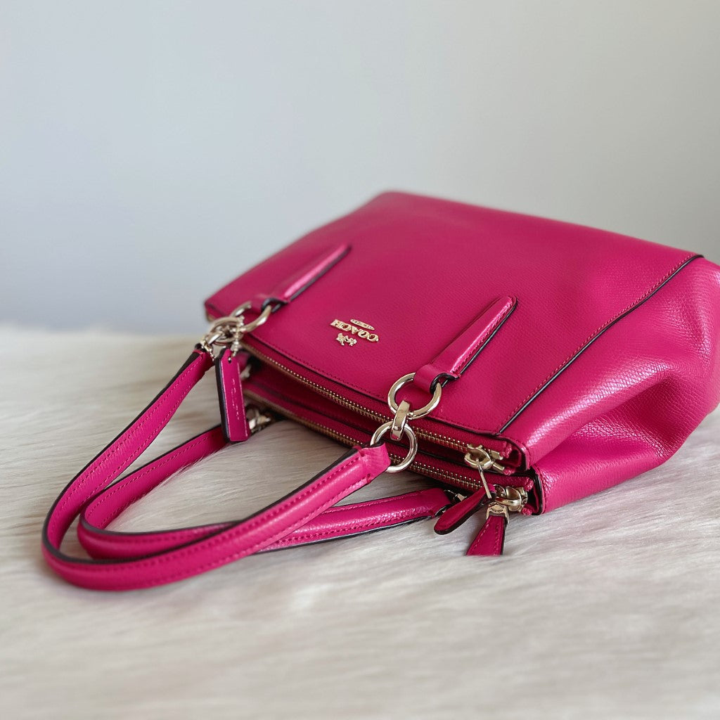 Coach Fuchsia Leather Triple Compartment 2 Way Shoulder Bag