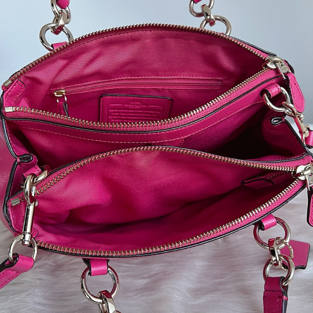 Coach Fuchsia Leather Triple Compartment 2 Way Shoulder Bag