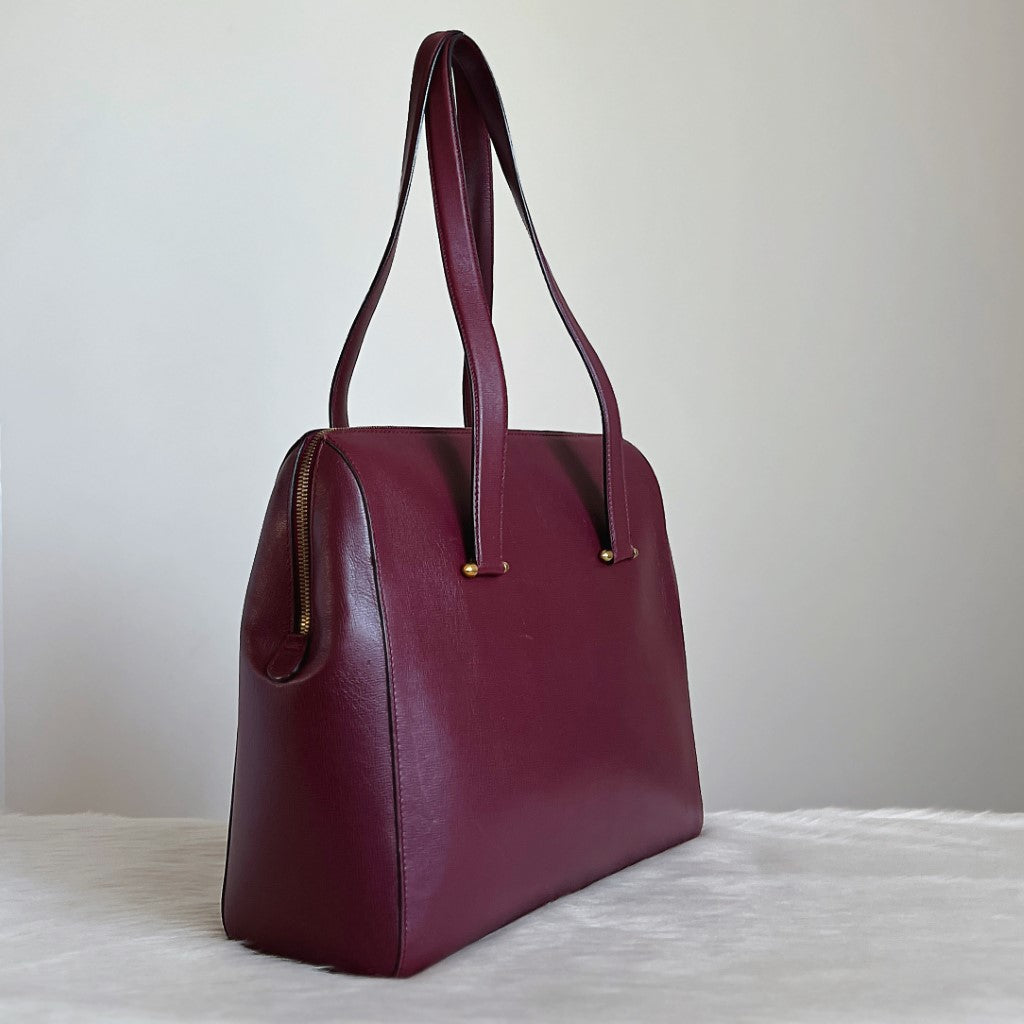 Cartier Signature Bordeaux Leather Front Carryall Shoulder Bag