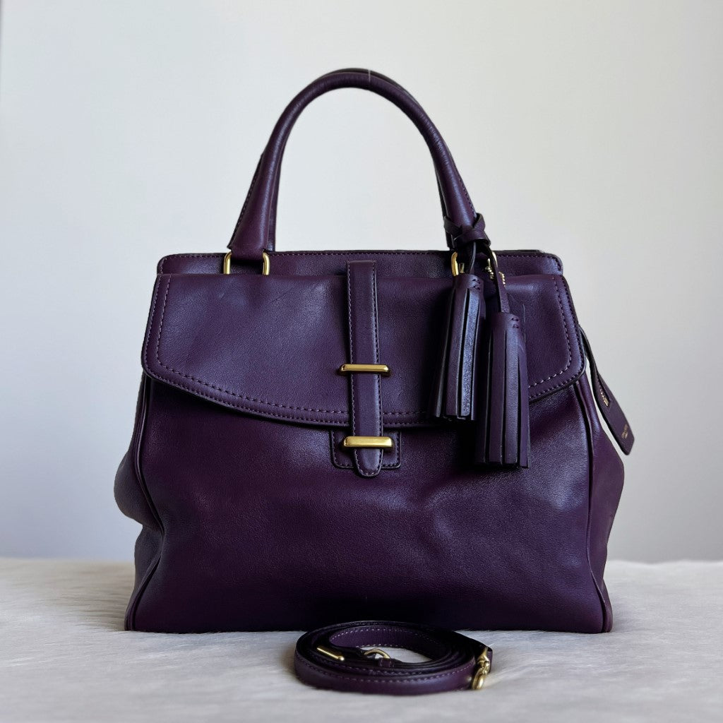 Coach Purple Leather Triple Compartment 2 Way Shoulder Bag