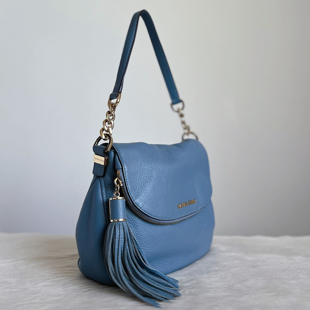 Michael Kors Blue Leather Front Logo Tassel Detail 2 Way Shoulder Bag