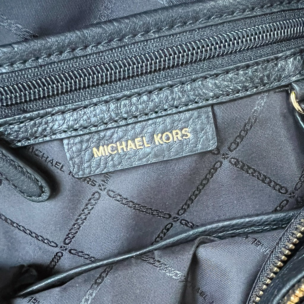Michael Kors Black Leather Front Logo Double Compartment Backpack