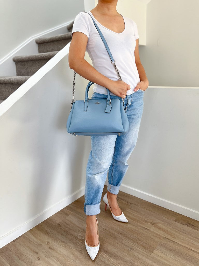 Coach Blue Leather Triple Compartment 2 Way Shoulder Bag