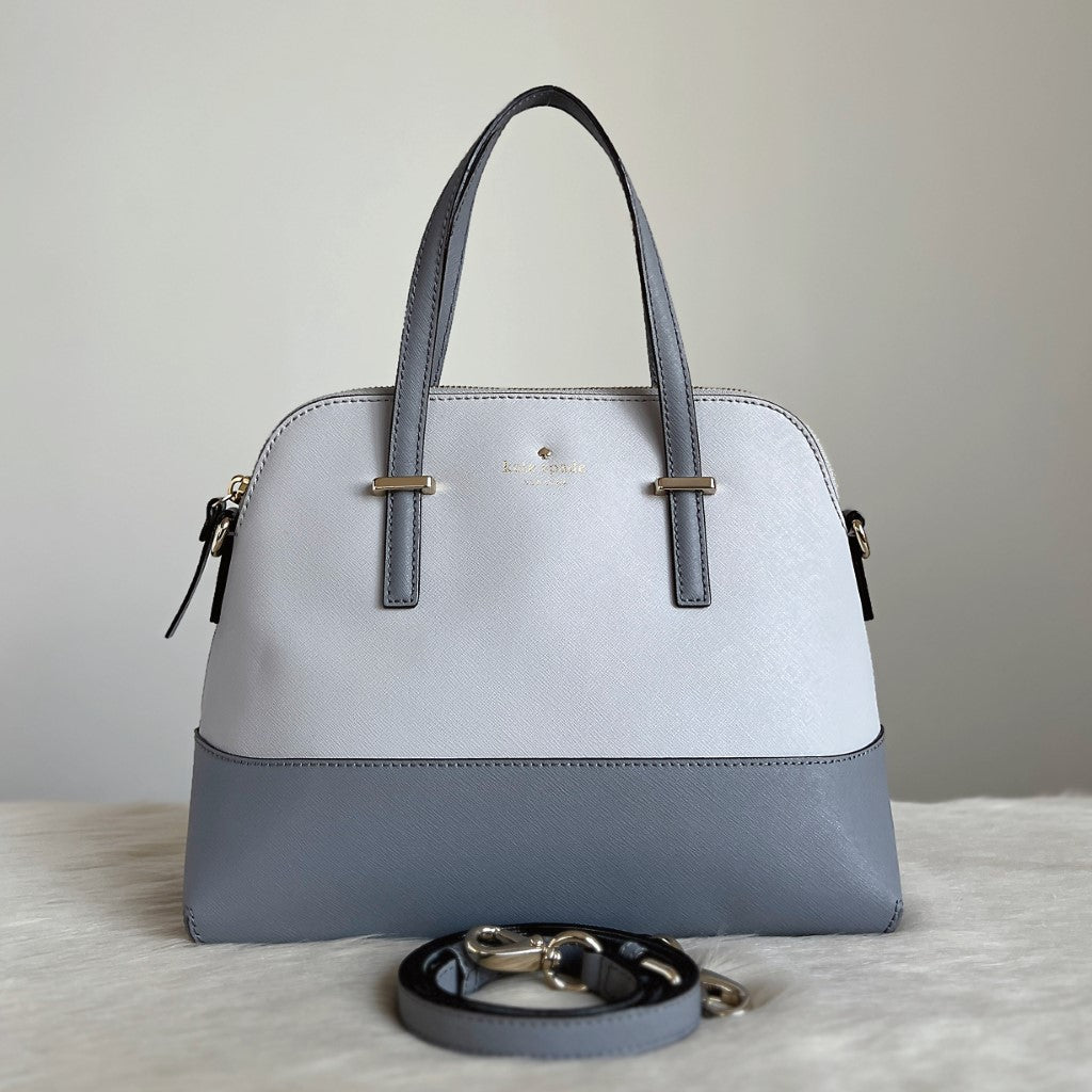 Kate Spade Two Tone Grey Leather Front Logo 2 Way Shoulder Bag Excellent