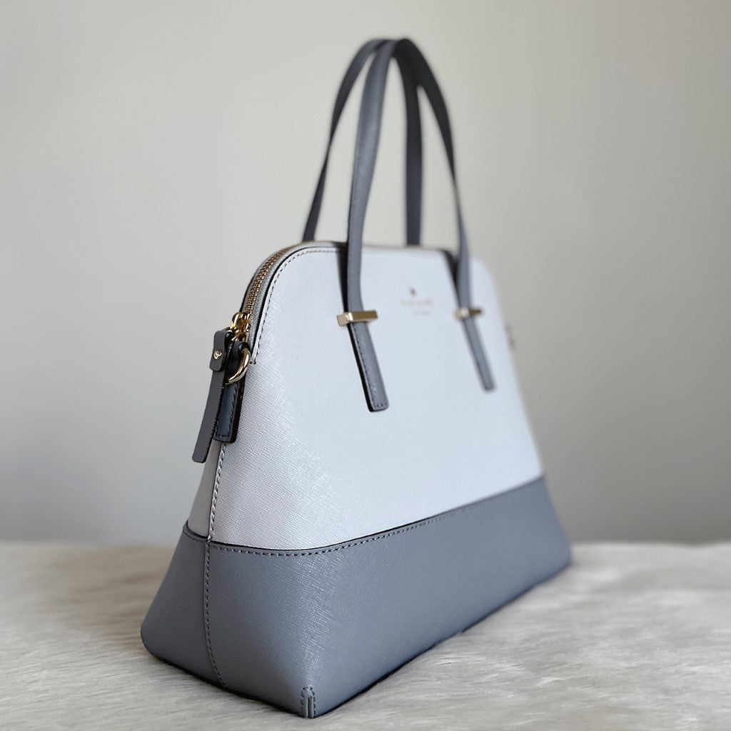 Kate Spade Two Tone Grey Leather Front Logo 2 Way Shoulder Bag Excellent