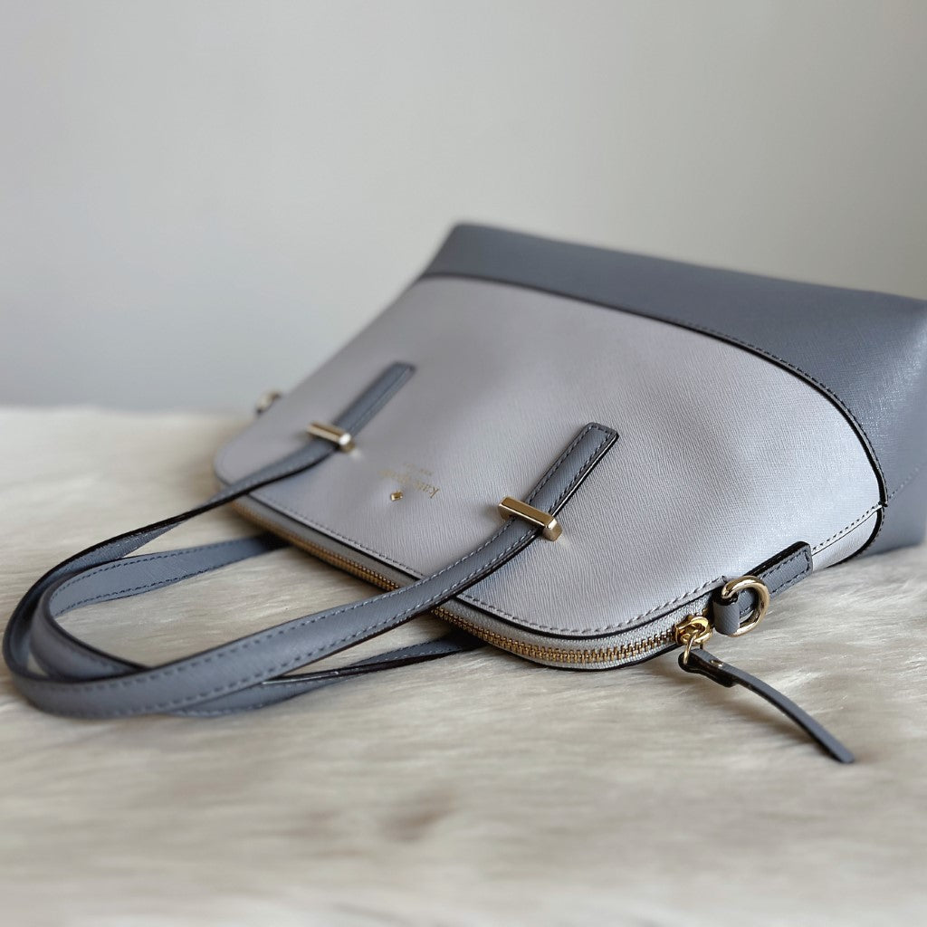 Kate Spade Two Tone Grey Leather Front Logo 2 Way Shoulder Bag Excellent