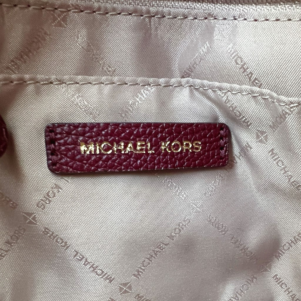 Michael Kors Maroon Leather Front Logo Studded Detail 2 Way Shoulder Bag Like New