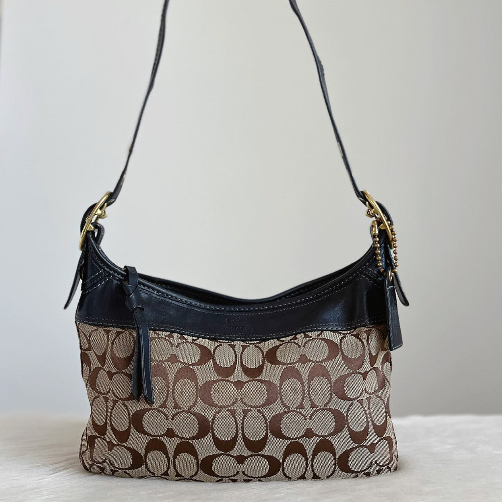 Coach Dark Chocolate Leather Monogram Crossbody Shoulder Bag