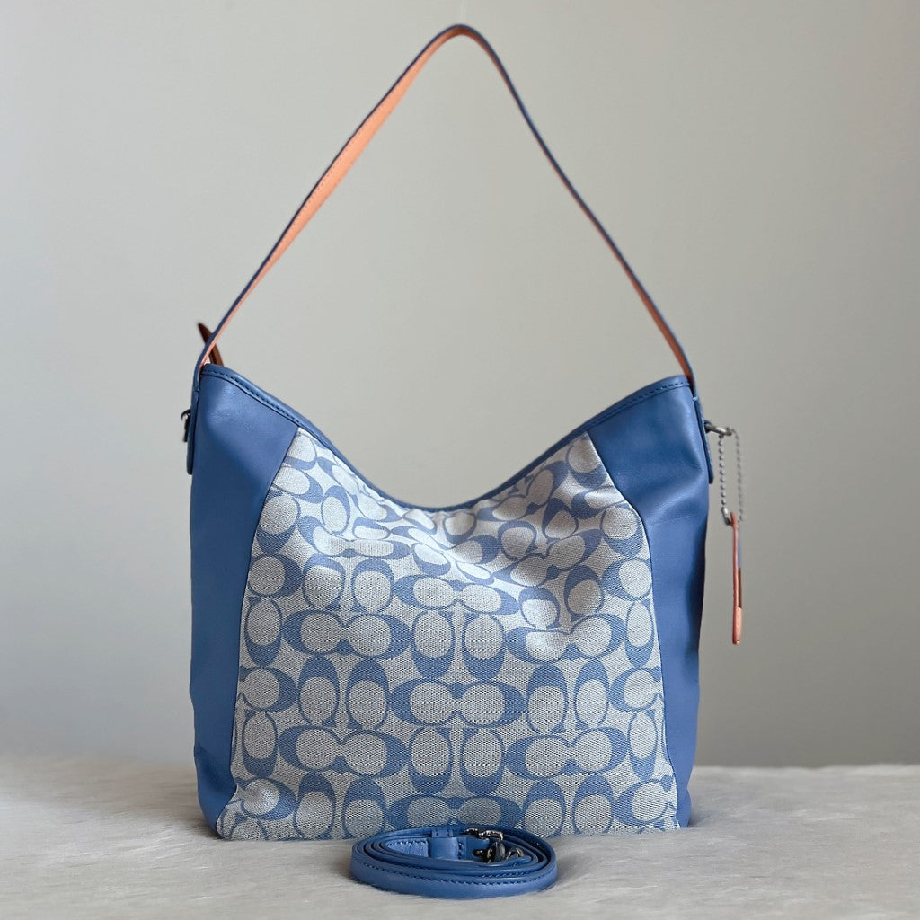 Coach Blue Leather Monogram Patchwork 2 Way Shoulder Bag