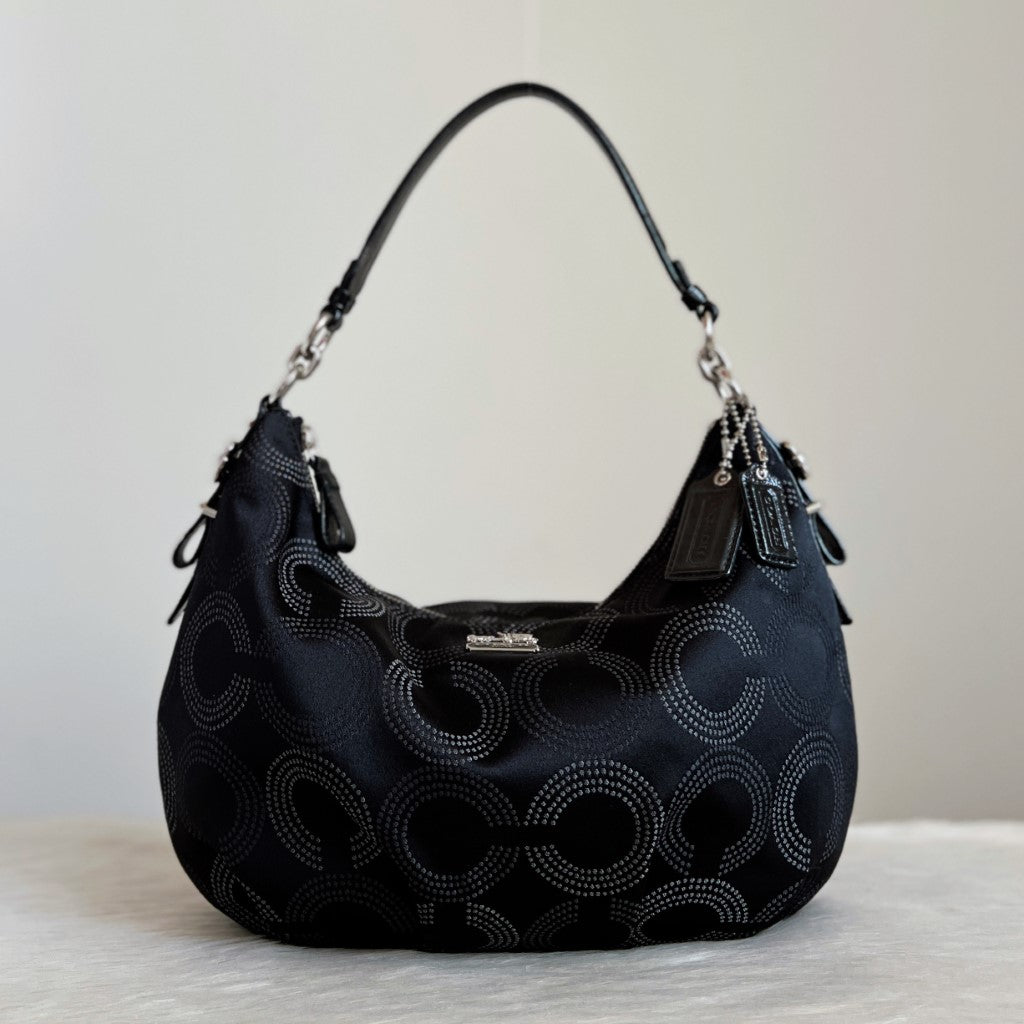 Coach Black Leather Monogram Half Moon Slouchy Shoulder Bag