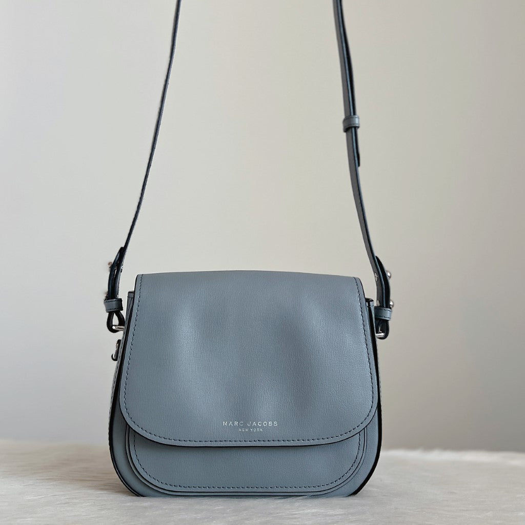 Marc Jacobs Grey Blue Leather Flap Crossbody Shoulder Bag Like New